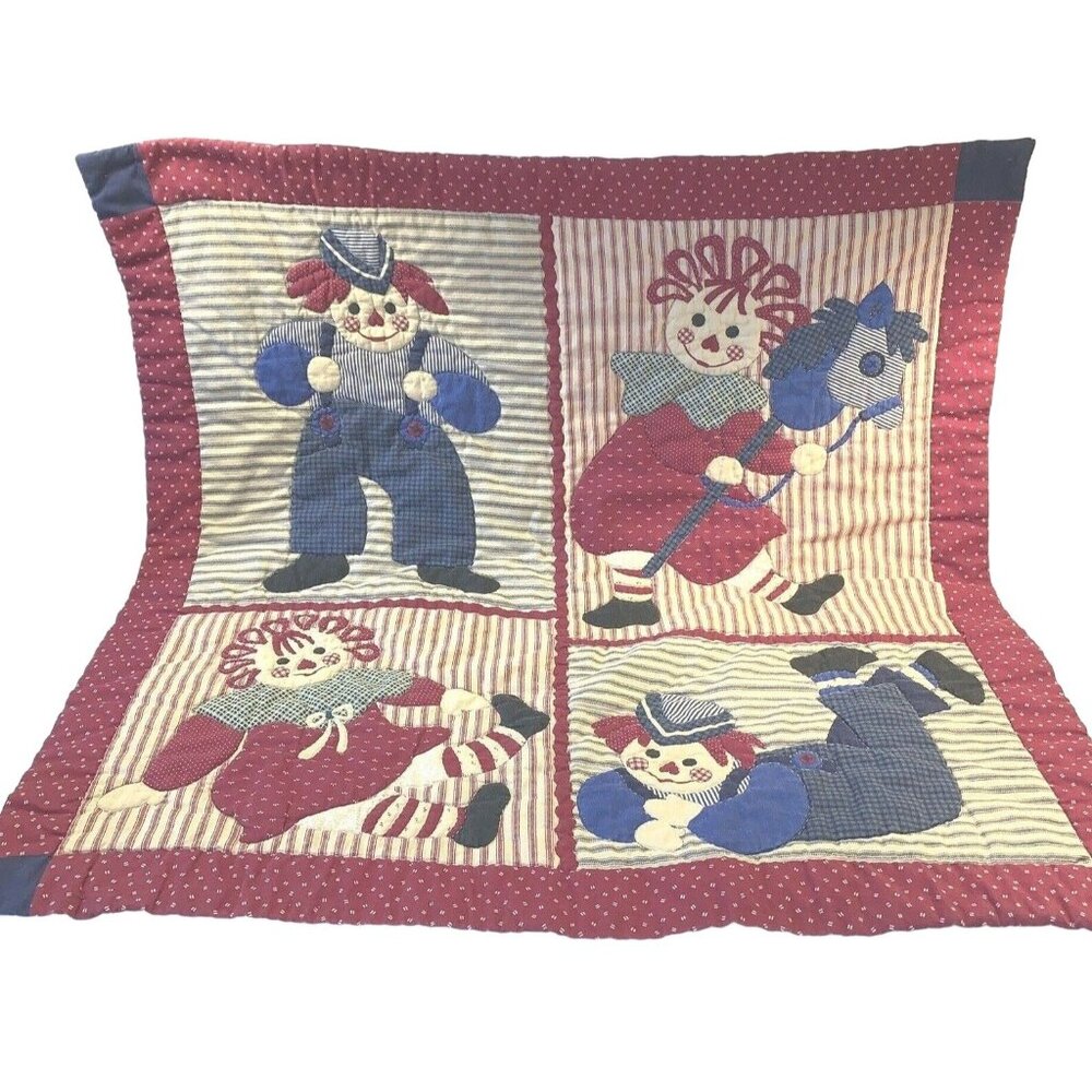 Vintage RAGGEDY ANN & ANDY Handmade Patchwork Baby Quilt Crib Blanket 30” x  30”